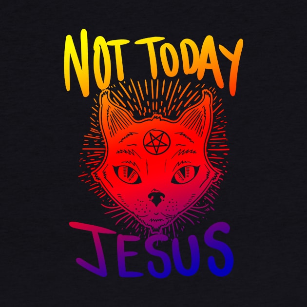 Not Today Jesus Rainbow Satanic Cat Gothic Gift Idea T-shirt by dconciente